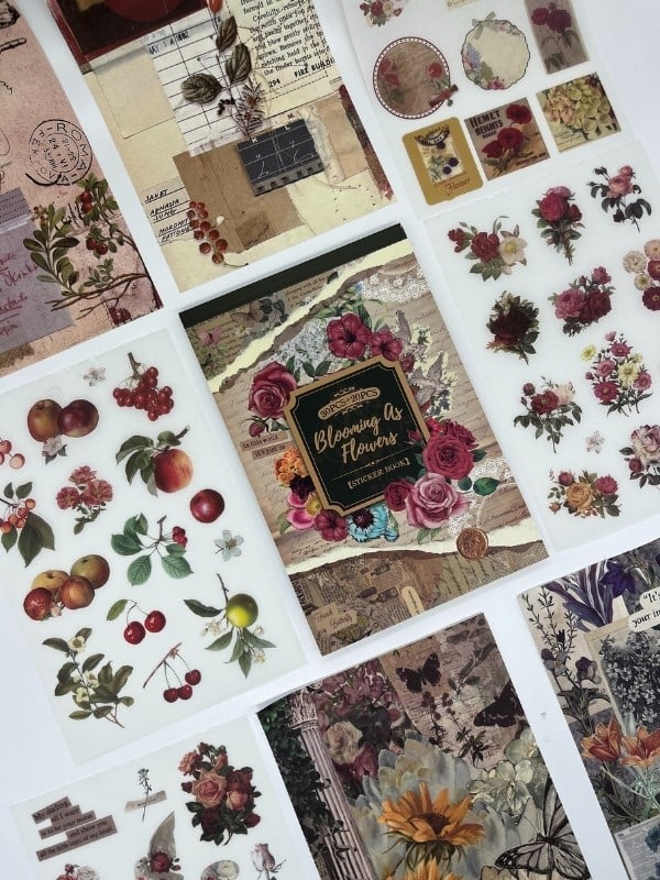 Blooming Garden Çiçek ve Meyve 30 Yaprak 403 Adet Sticker 20 Yaprak Scrapbook Kağıdı/Etiket/Çıkartma