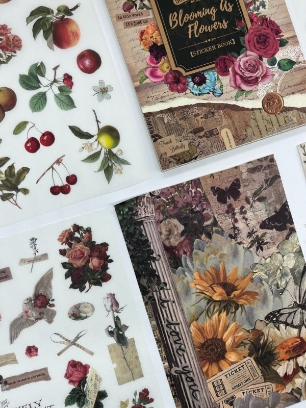 Blooming Garden Çiçek ve Meyve 30 Yaprak 403 Adet Sticker 20 Yaprak Scrapbook Kağıdı/Etiket/Çıkartma