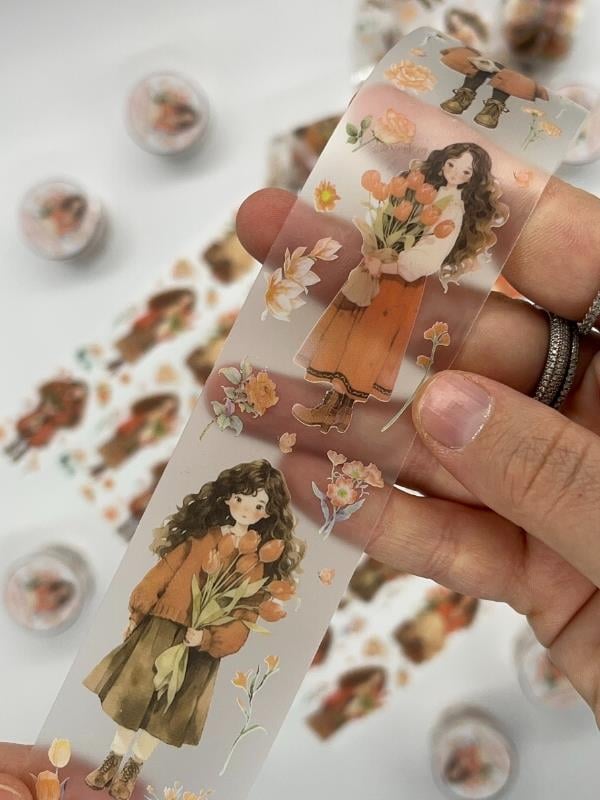 Bud Like Dream Serisi Bahar Çiçeği Kız Temalı 2m Washi Bant/Washi Tape/Masking Tape/Desenli Bant