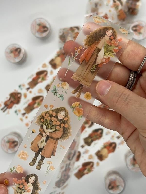 Bud Like Dream Serisi Bahar Çiçeği Kız Temalı 2m Washi Bant/Washi Tape/Masking Tape/Desenli Bant