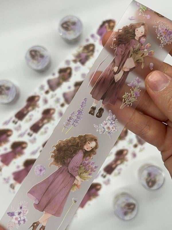 Bud Silk Dream Serisi Lavanta Çiçekli Kız Temalı 2m Washi Bant/Washi Tape/Masking Tape/Desenli Bant