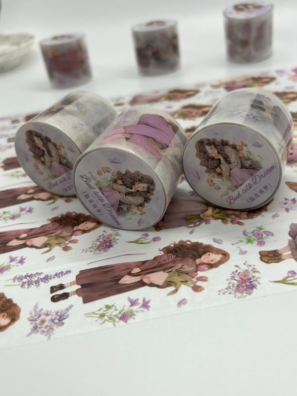 Bud Silk Dream Serisi Lavanta Çiçekli Kız Temalı 2m Washi Bant/Washi Tape/Masking Tape/Desenli Bant