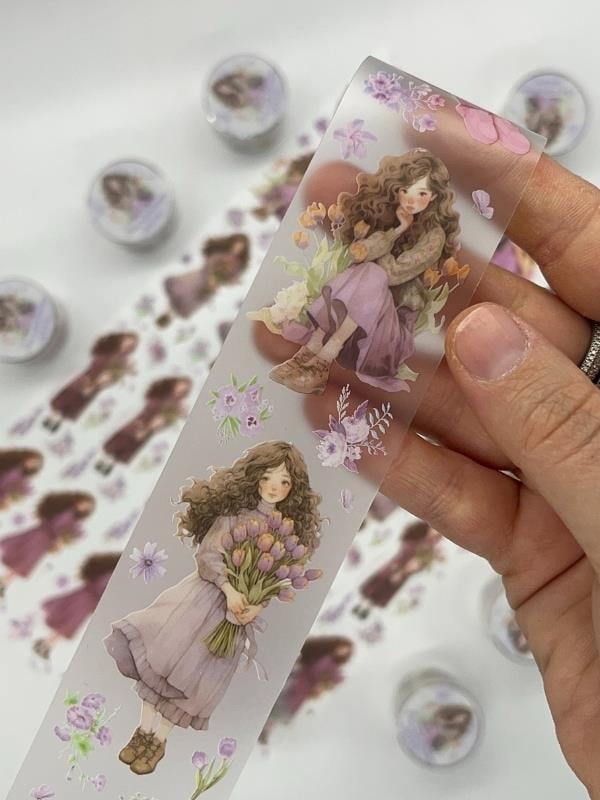 Bud Silk Dream Serisi Lavanta Çiçekli Kız Temalı 2m Washi Bant/Washi Tape/Masking Tape/Desenli Bant