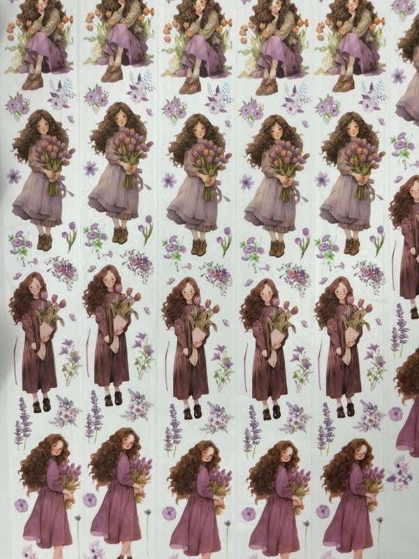 Bud Silk Dream Serisi Lavanta Çiçekli Kız Temalı 2m Washi Bant/Washi Tape/Masking Tape/Desenli Bant