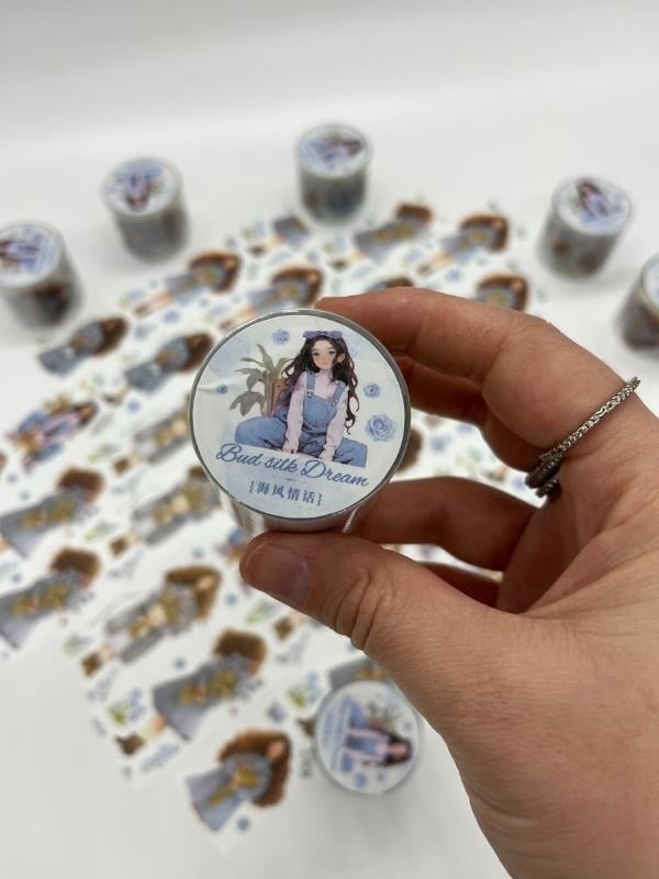 Bud Silk Dream Serisi Mavi Çiçekli Kız Temalı 2m Washi Bant/Washi Tape/Masking Tape/Desenli Bant