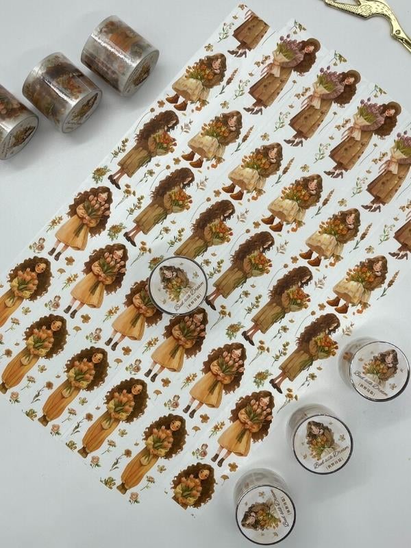 Bud Silk Dream Serisi Sıcak Sonbahar Kızı Temalı 2m Washi Bant/Washi Tape/Masking Tape/Desenli Bant