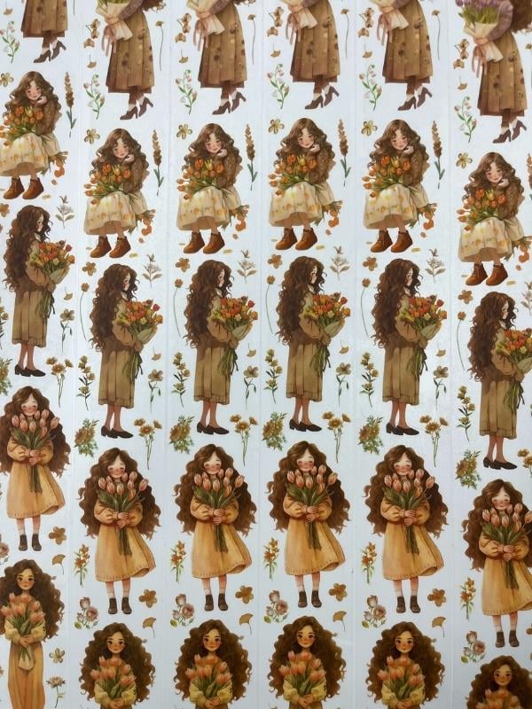 Bud Silk Dream Serisi Sıcak Sonbahar Kızı Temalı 2m Washi Bant/Washi Tape/Masking Tape/Desenli Bant