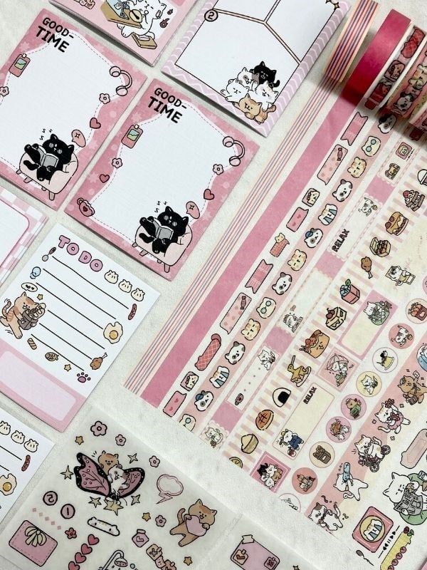 Cat Dessert Sevimli Kedicik Washi Bantlı Post-itli Sticker Set /Scsrapbook/Bullet Journal