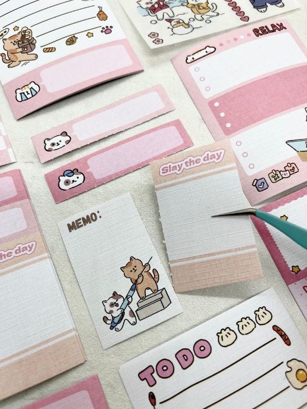 Cat Dessert Sevimli Kedicik Washi Bantlı Post-itli Sticker Set /Scsrapbook/Bullet Journal