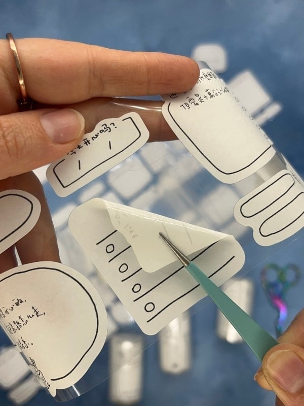 Çerçeve ve Not Etiketi Çince Yazılı 2 m 86 Adet Tek Tek Çıkartmalı Sticker Washi Bant/Masking Tape