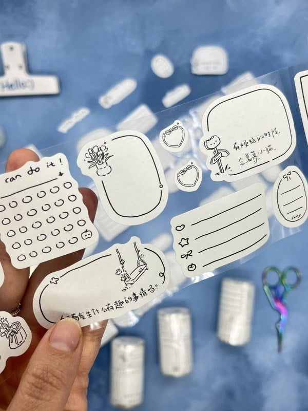 Çerçeve ve Not Etiketi Çince Yazılı 2 m 86 Adet Tek Tek Çıkartmalı Sticker Washi Bant/Masking Tape