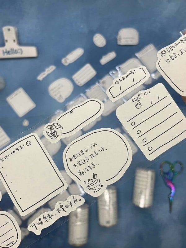 Çerçeve ve Not Etiketi Çince Yazılı 2 m 86 Adet Tek Tek Çıkartmalı Sticker Washi Bant/Masking Tape
