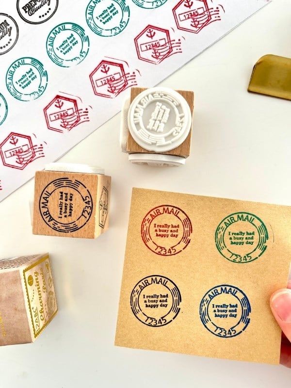Charming Paris 3 Farklı Posta ve Premium Damga Desenli Ahşap Küp Mühür/Kaşe/Kitap Mührü/Stamp / Seal