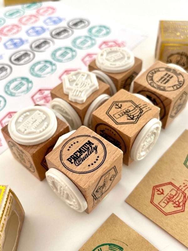 Charming Paris 3 Farklı Posta ve Premium Damga Desenli Ahşap Küp Mühür/Kaşe/Kitap Mührü/Stamp / Seal