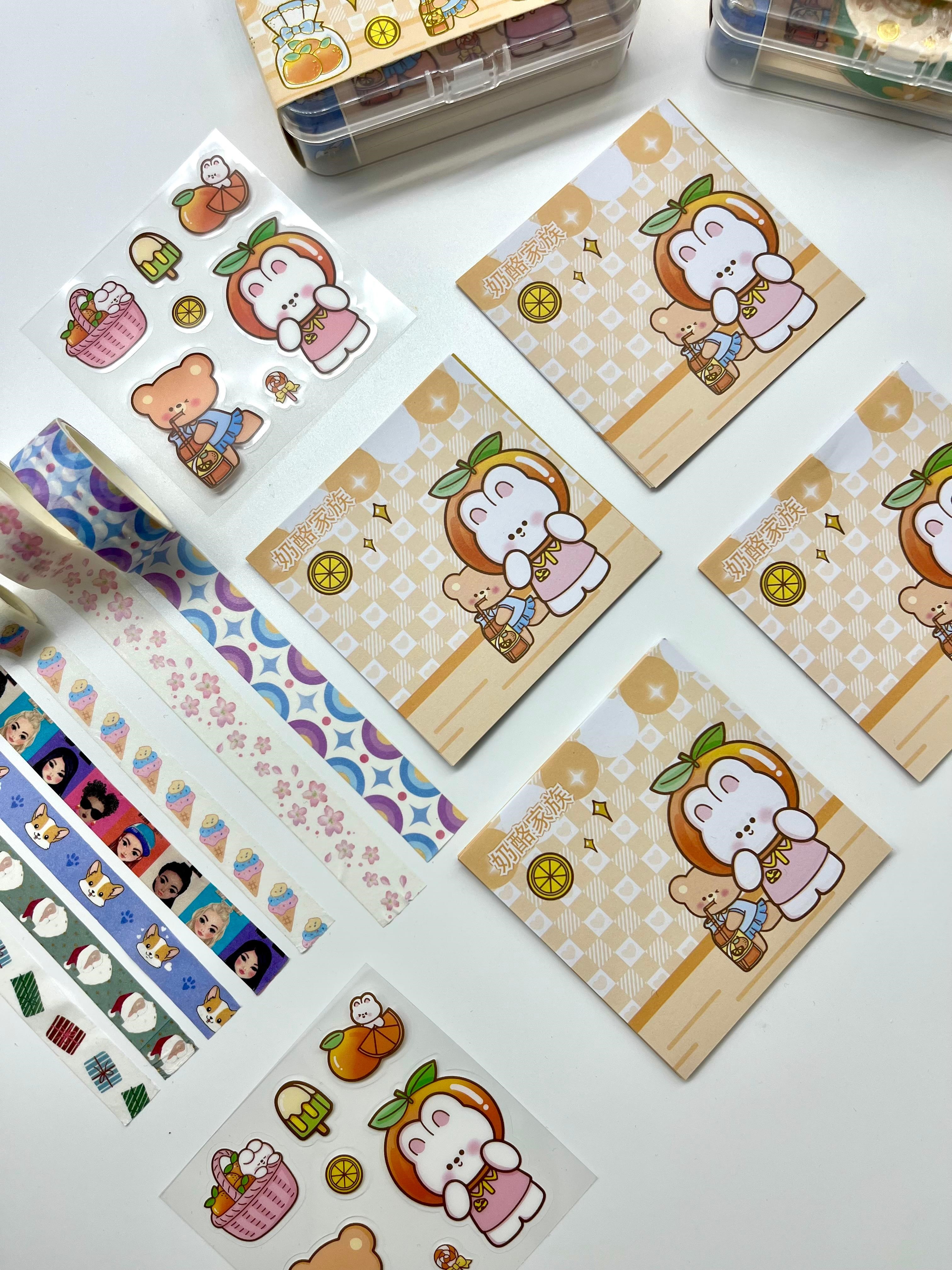 Citrus Tavşan ve Ayı Temalı 40 Yaprak Post-it 7 Adet Washi Bant 3 Yaprak Sticker Kutulu Set