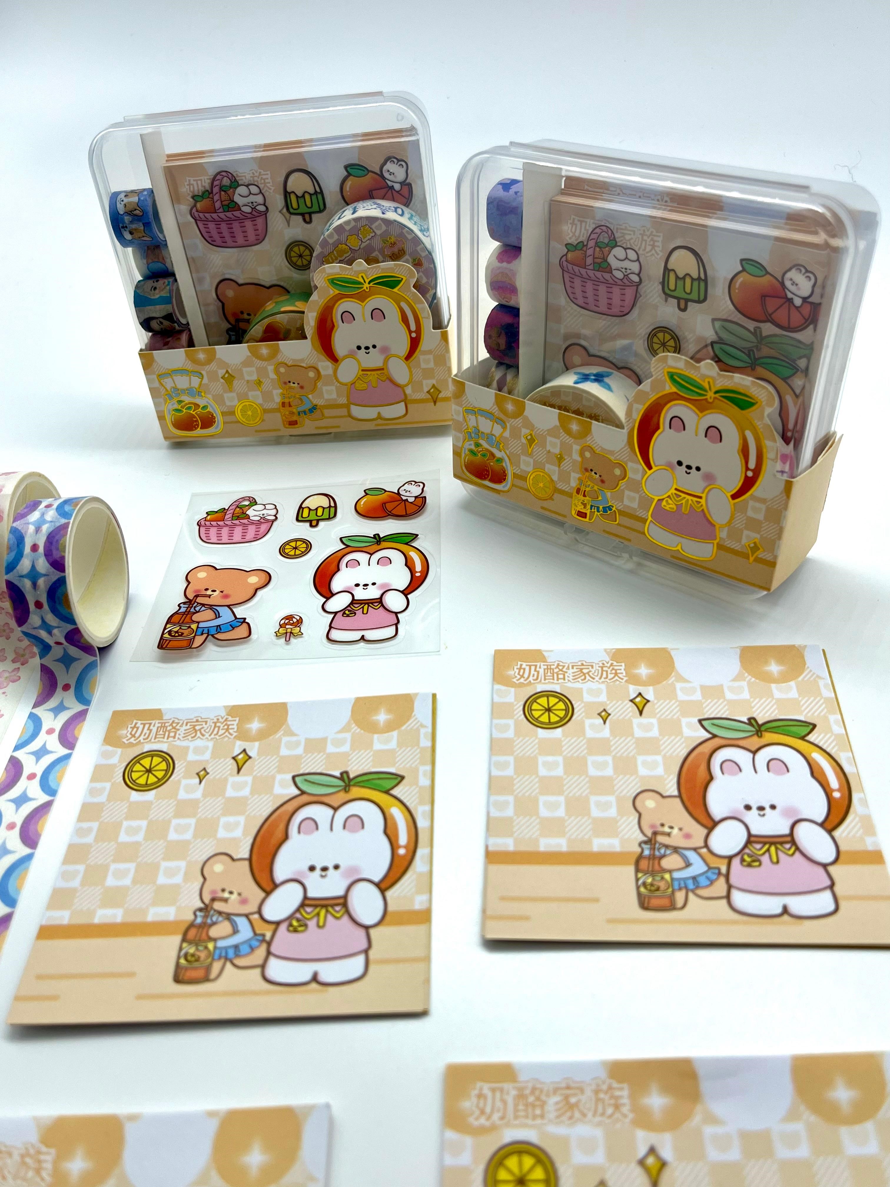 Citrus Tavşan ve Ayı Temalı 40 Yaprak Post-it 7 Adet Washi Bant 3 Yaprak Sticker Kutulu Set