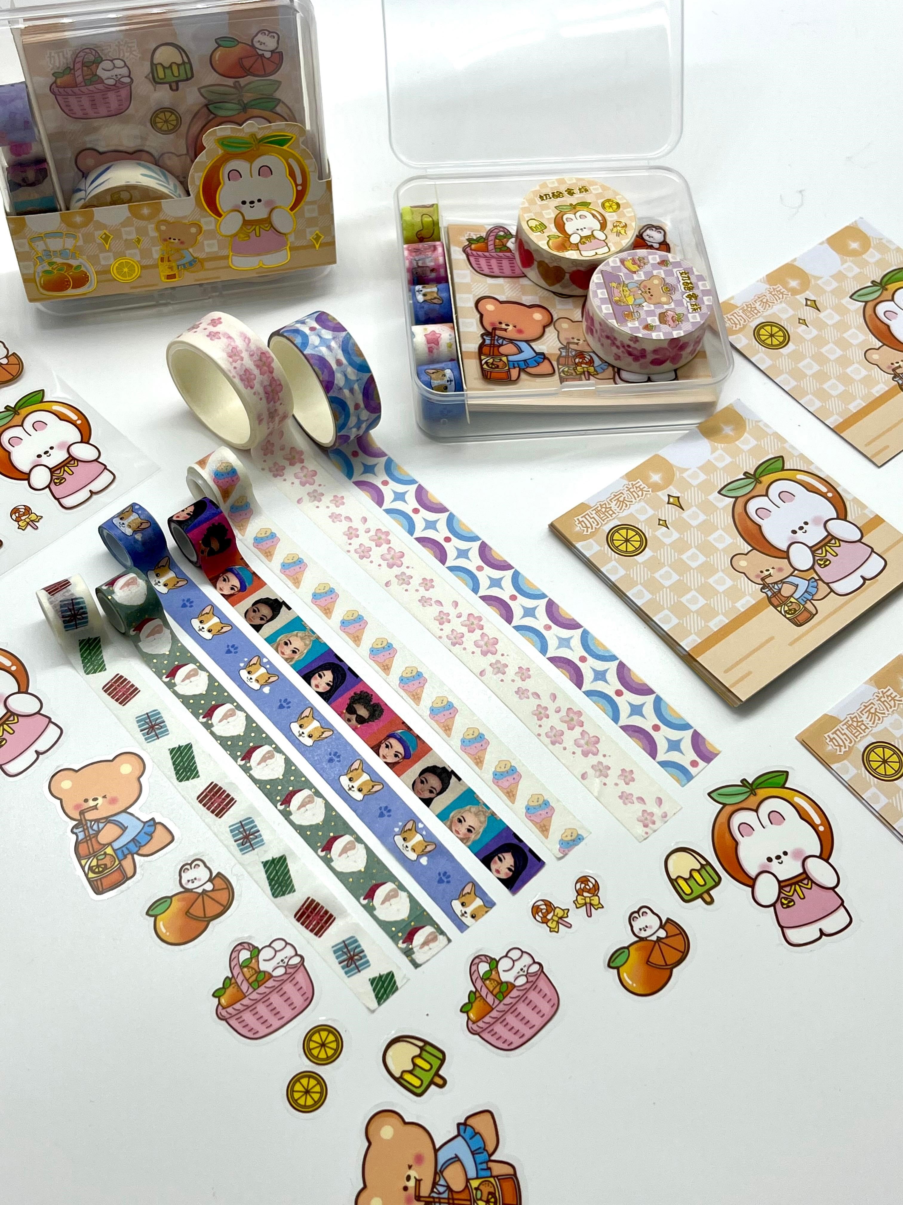 Citrus Tavşan ve Ayı Temalı 40 Yaprak Post-it 7 Adet Washi Bant 3 Yaprak Sticker Kutulu Set