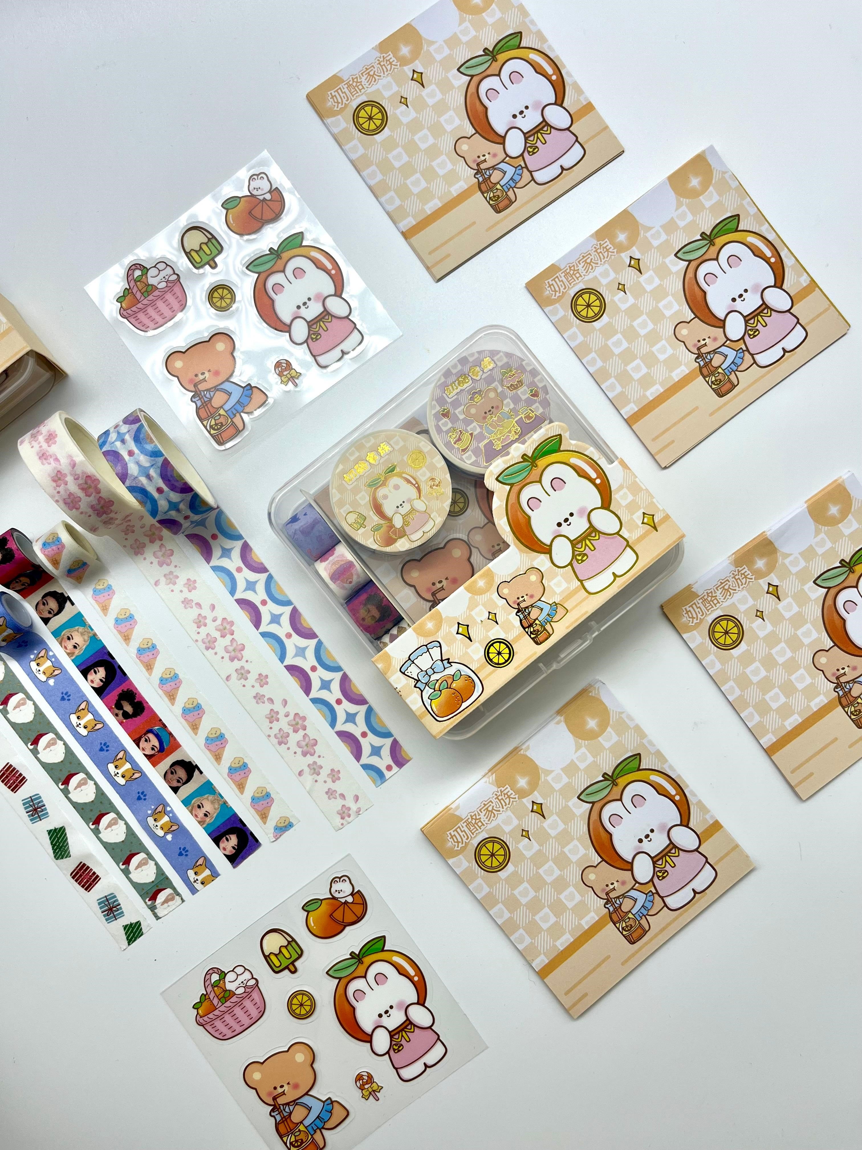 Citrus Tavşan ve Ayı Temalı 40 Yaprak Post-it 7 Adet Washi Bant 3 Yaprak Sticker Kutulu Set
