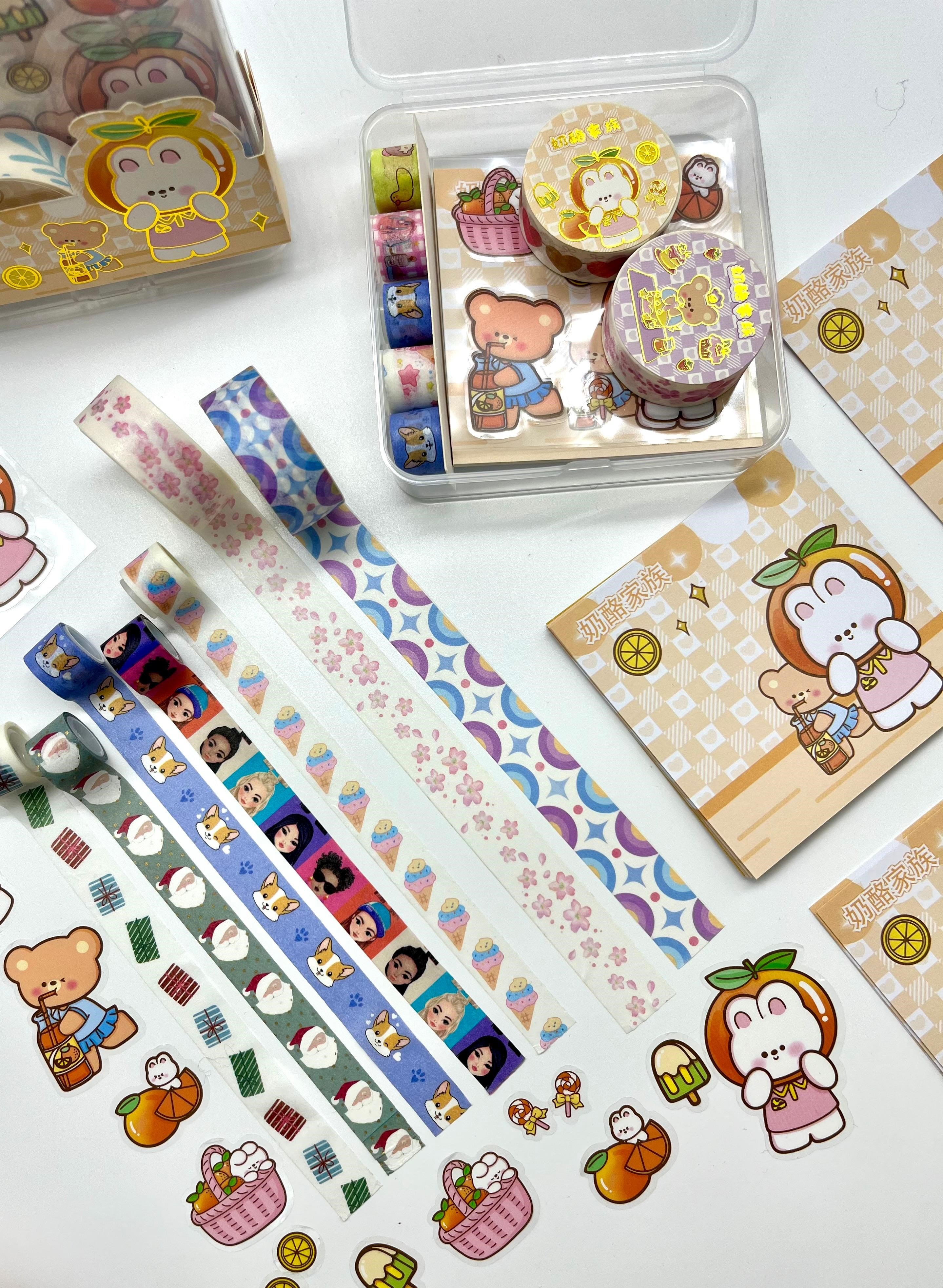 Citrus Tavşan ve Ayı Temalı 40 Yaprak Post-it 7 Adet Washi Bant 3 Yaprak Sticker Kutulu Set