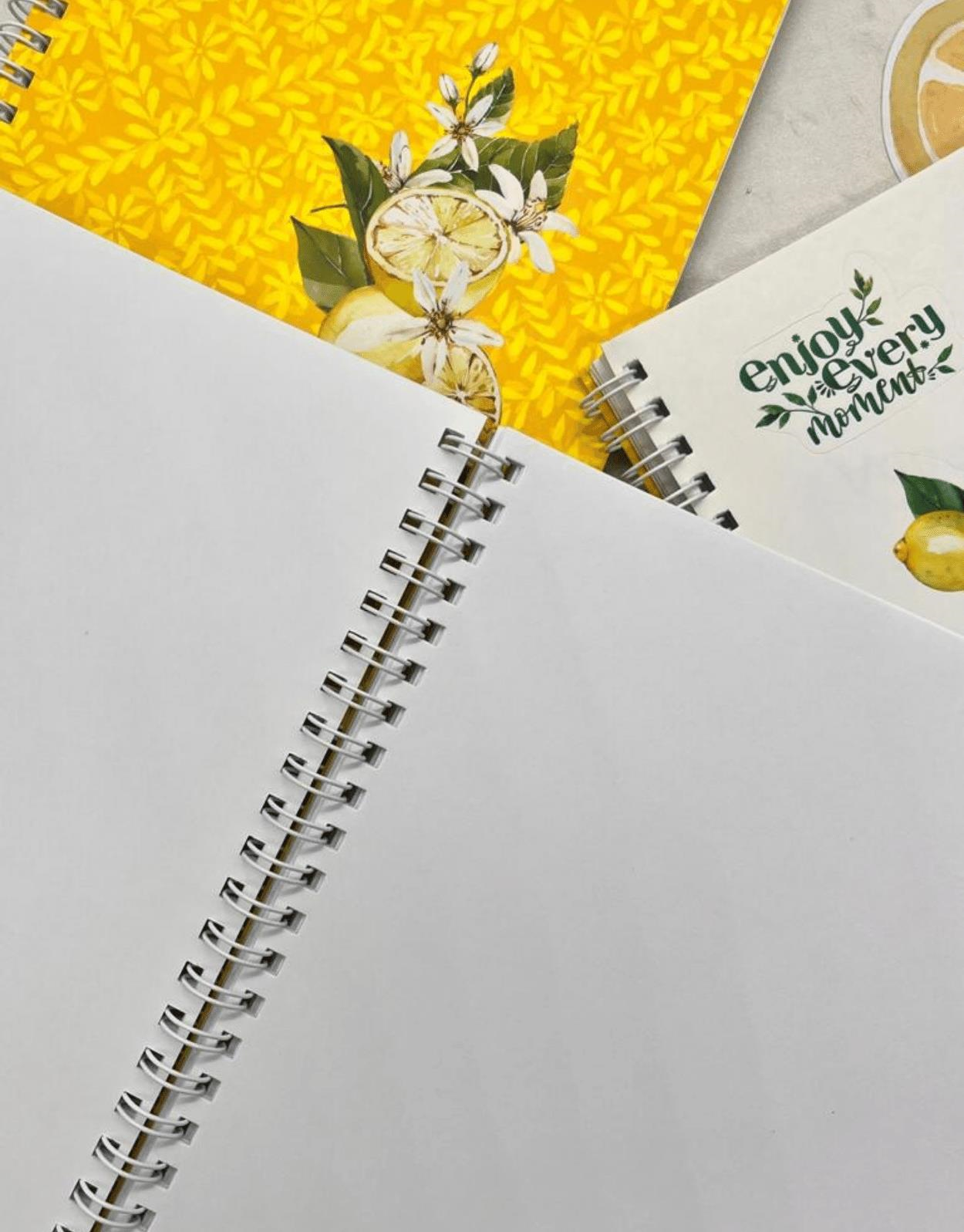 Çizgisiz Limon Çiçekli Spiralli Defter Tek Yaprak Stickerlı
