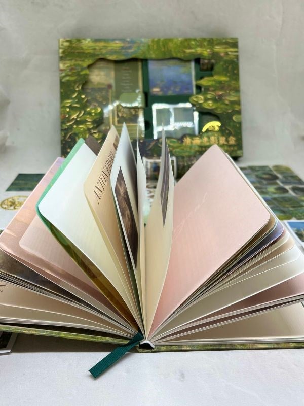 Claude Monet Nilüfer Tablosu Desenli Yeşil Kutu Defter Seti/Hediye Set/Notebook / Bullet Journal