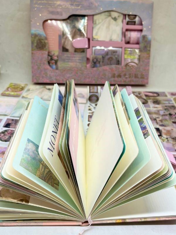 Claude Monet Seerosen Pembe Kutu Defter Seti/Hediye Set/Notebook / Bullet Journal
