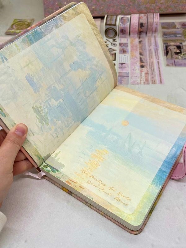 Claude Monet Seerosen Pembe Kutu Defter Seti/Hediye Set/Notebook / Bullet Journal