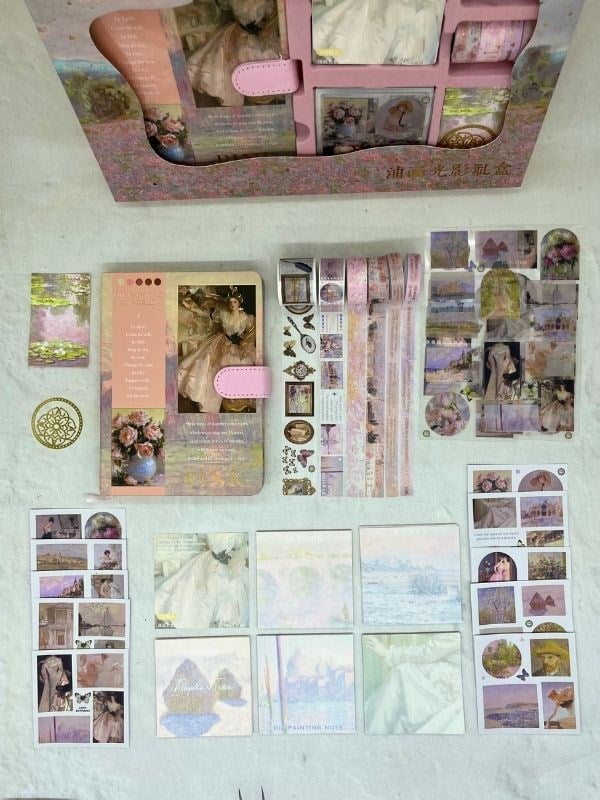 Claude Monet Seerosen Pembe Kutu Defter Seti/Hediye Set/Notebook / Bullet Journal