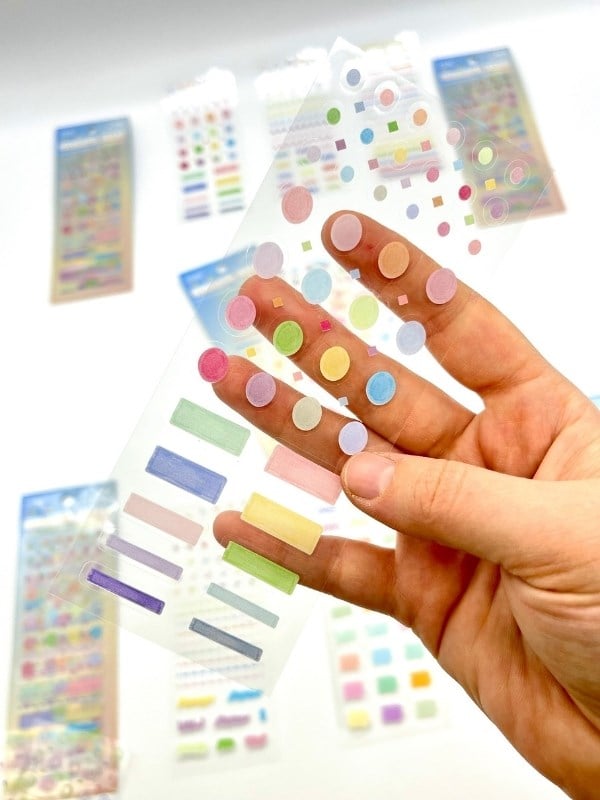 Colorful Fixed Pastel Çizgi Daire Kalp ve Şekiller 6 Yaprak 226 Adet Sticker Seti/Etiket/Çıkartma