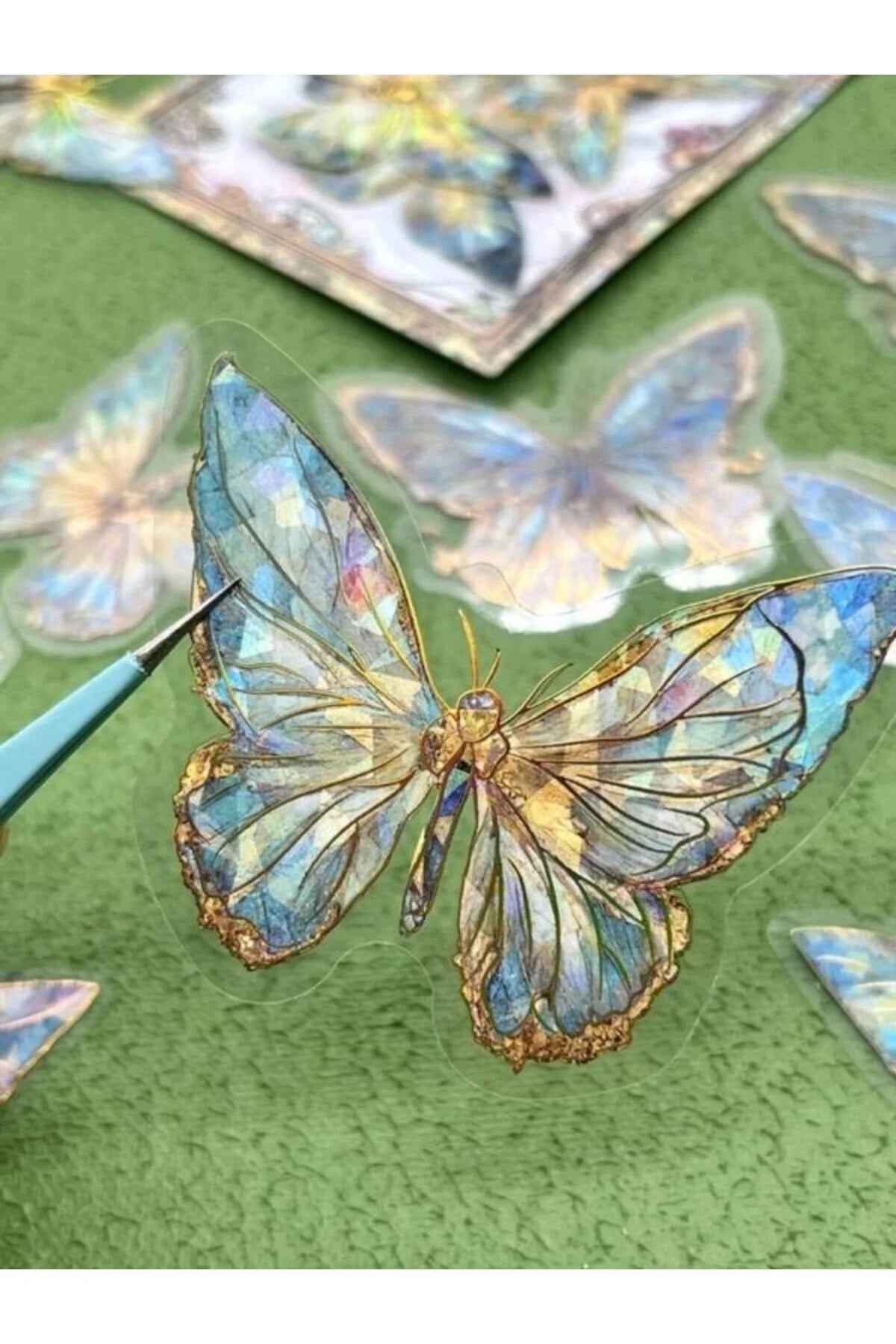 Colourful Blue Butterfly Işıl Işıl Mavi Kelebekler Şeffaf Pet Sticker Set/çıkartma/su Geçirmez