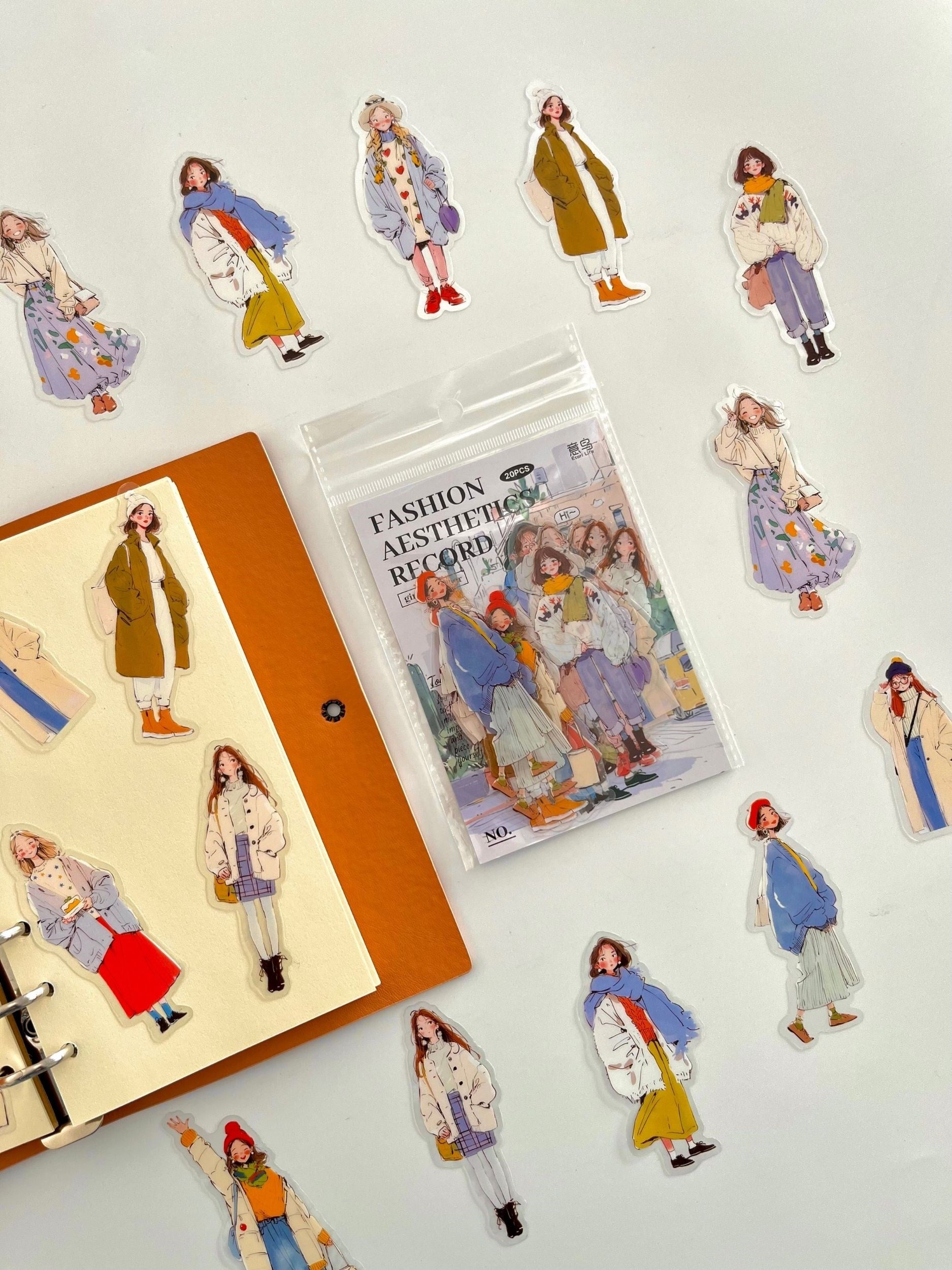 Cozy Girl Next Door Günlük Kombinli Genç Kızlar Figürlü 20 Adet Dekoratif Sticker Seti/ Etiket/Çıkartma
