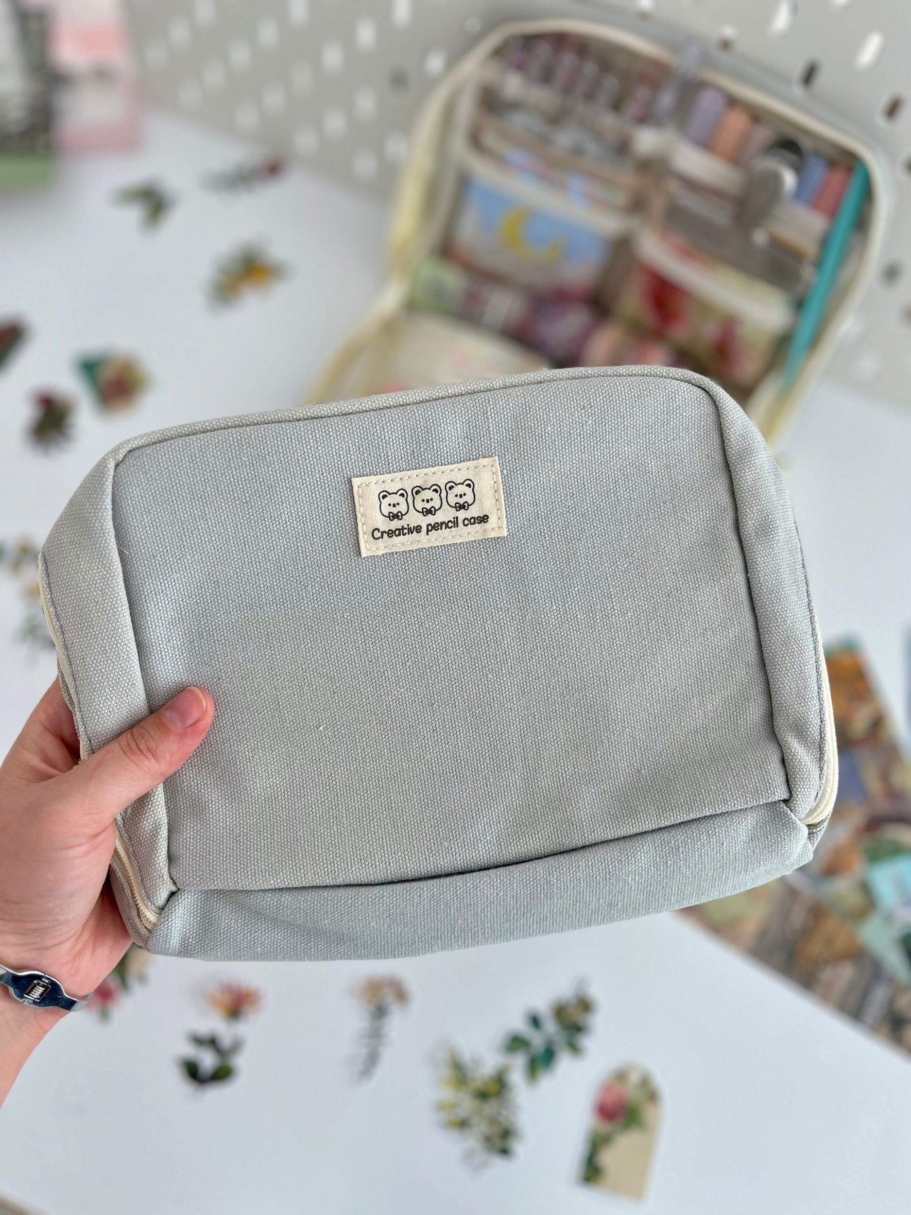 Creative Pencil Case Gri 9 Bölmeli Geniş Hacimli Kalem Kutusu Kırtasiye ve Hobi Organizer Çantası
