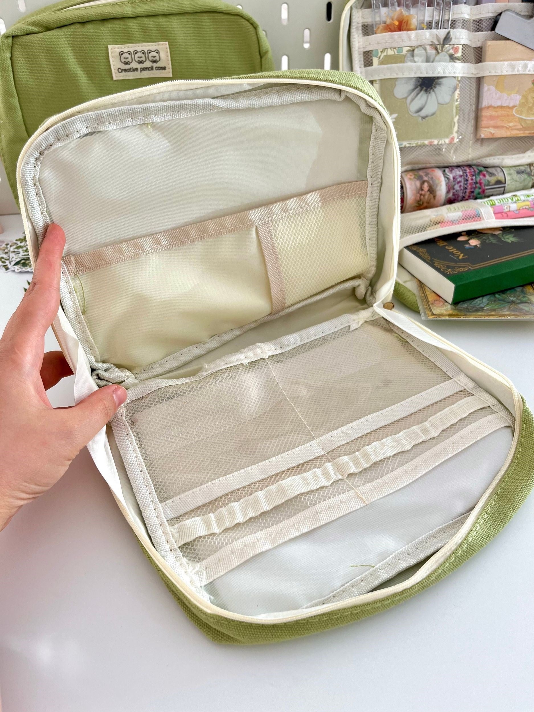 Creative Pencil Case Yeşil 9 Bölmeli Geniş Hacimli Kalem Kutusu Kırtasiye ve Hobi Organizer Çantası