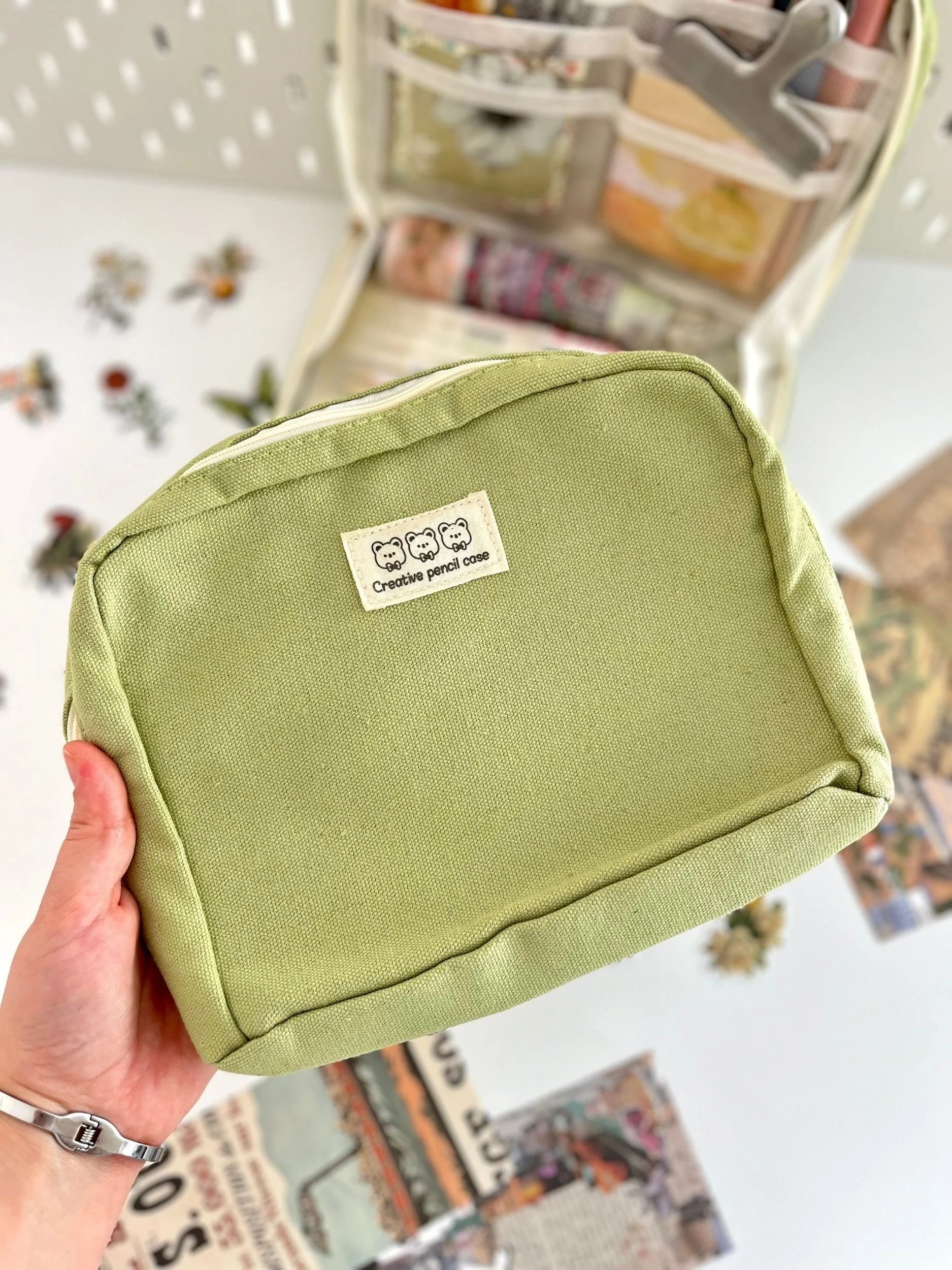 Creative Pencil Case Yeşil 9 Bölmeli Geniş Hacimli Kalem Kutusu Kırtasiye ve Hobi Organizer Çantası