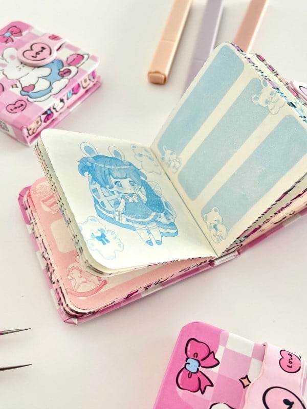 Cute Love Bunny Kalpli Sert Kapaklı 130 Yaprak Renkli Mini Planlayıcı/Not Defteri/Mıknatıslı Ajanda