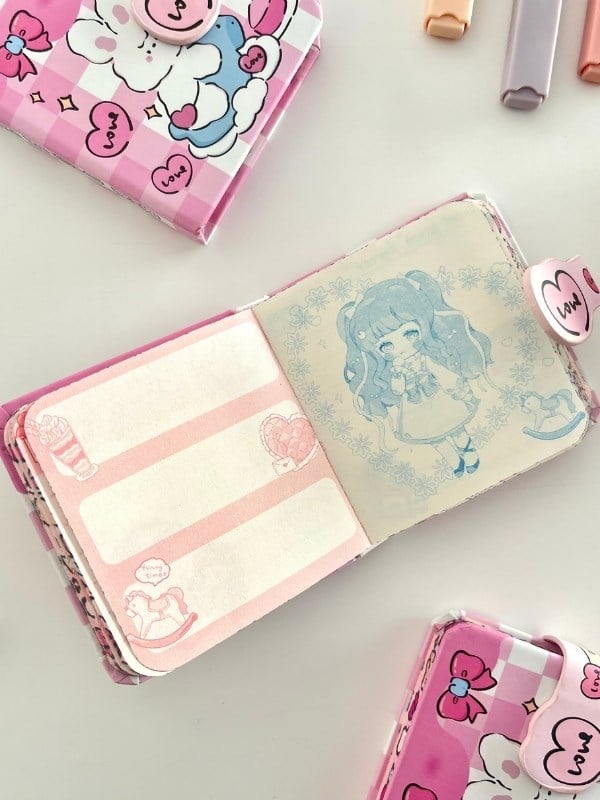 Cute Love Bunny Kalpli Sert Kapaklı 130 Yaprak Renkli Mini Planlayıcı/Not Defteri/Mıknatıslı Ajanda