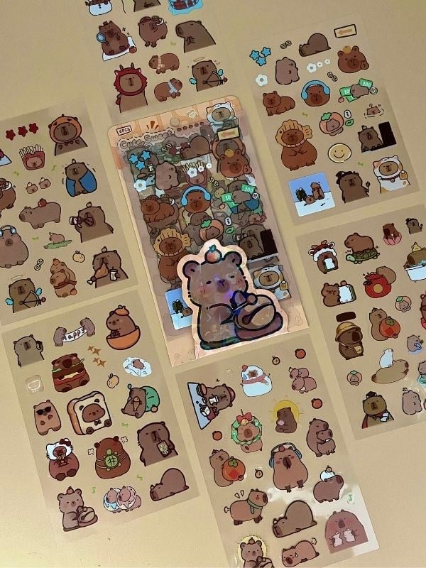 Cute Sweet 6 Yaprak 122 Adet Capybara Sticker Set/Su Geçirmez/Etiket/Çıkartma/Kapibara/Bullet Journal
