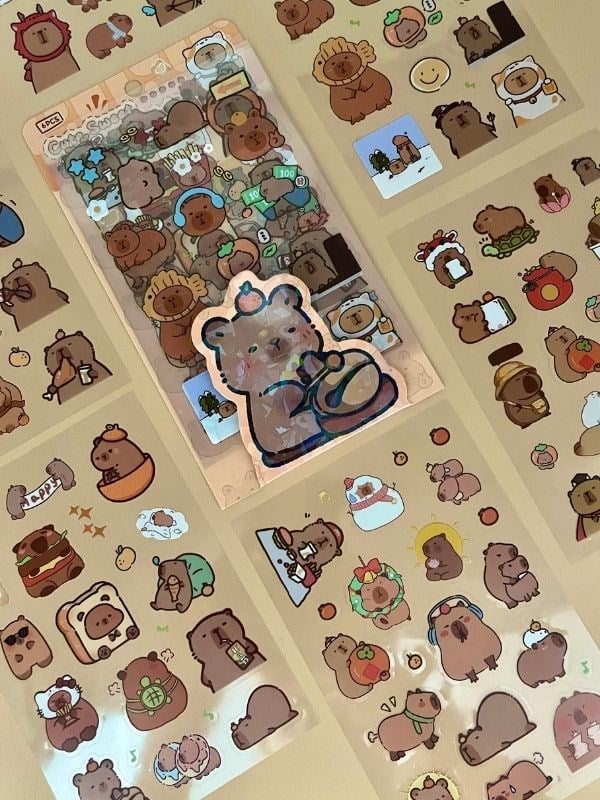 Cute Sweet 6 Yaprak 122 Adet Capybara Sticker Set/Su Geçirmez/Etiket/Çıkartma/Kapibara/Bullet Journal