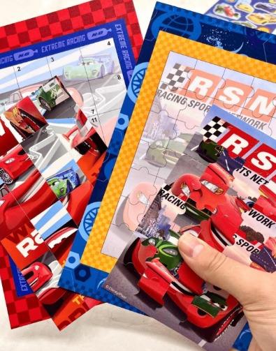 Disney Arabalar 6 Yaprak Puzzle Sticker Boyama Seti / Su Geçirmez/ Araba