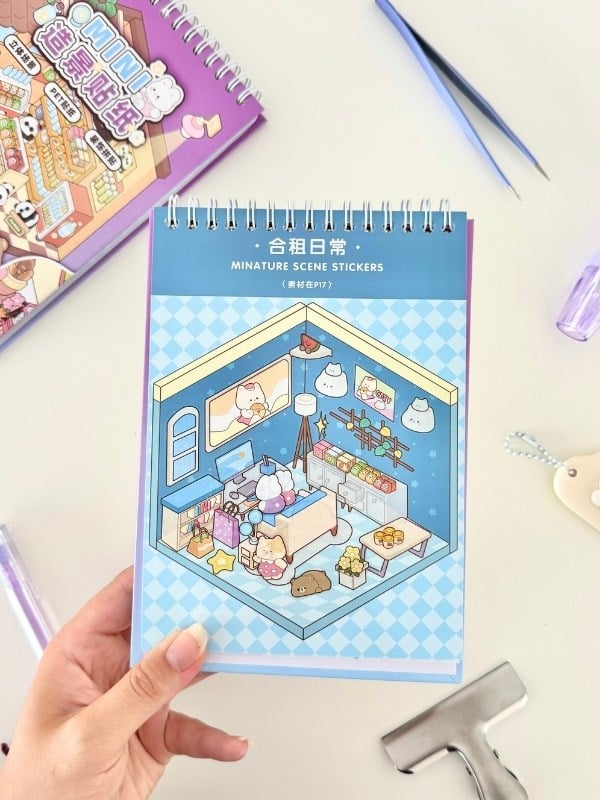 DIY 20 Farklı 3D İzometrik Sahne Tasarımı 18 Yaprak 798Adet Sticker Seti/Etiket/Çıkartma - Mor Kapak