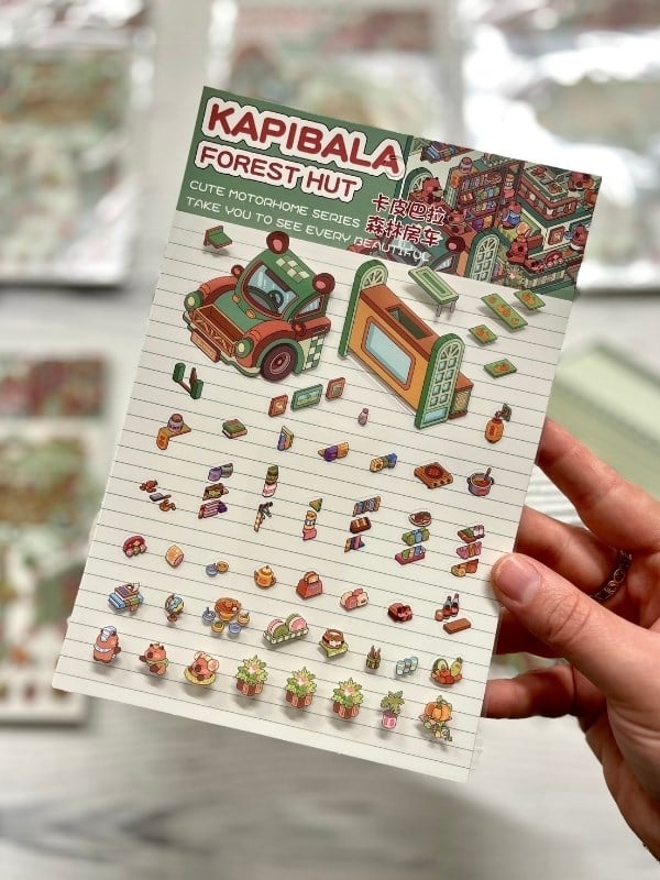 DIY Kapibara Orman Karavanı 3D Diorama İzometrik Sticker Seti/87 Adet Sticker+Karavan Kartonu