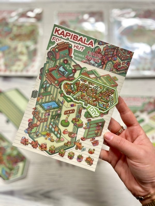 DIY Kapibara Orman Karavanı 3D Diorama İzometrik Sticker Seti/87 Adet Sticker+Karavan Kartonu