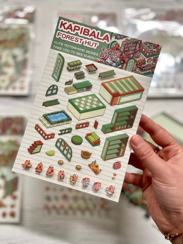 DIY Kapibara Orman Karavanı 3D Diorama İzometrik Sticker Seti/87 Adet Sticker+Karavan Kartonu
