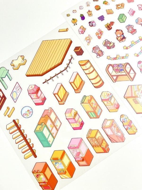 DIY Kawaii Oyun Salonu Tasarlama 2 Yaprak 92 Adet 3D Diorama İzometrik Sticker Seti/Etiket/Çıkartma