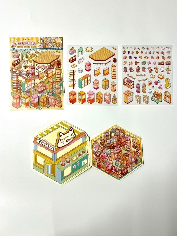 DIY Kawaii Oyun Salonu Tasarlama 2 Yaprak 92 Adet 3D Diorama İzometrik Sticker Seti/Etiket/Çıkartma