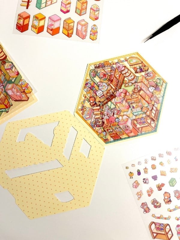 DIY Kawaii Oyun Salonu Tasarlama 2 Yaprak 92 Adet 3D Diorama İzometrik Sticker Seti/Etiket/Çıkartma