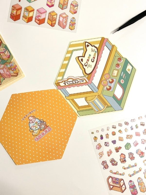 DIY Kawaii Oyun Salonu Tasarlama 2 Yaprak 92 Adet 3D Diorama İzometrik Sticker Seti/Etiket/Çıkartma