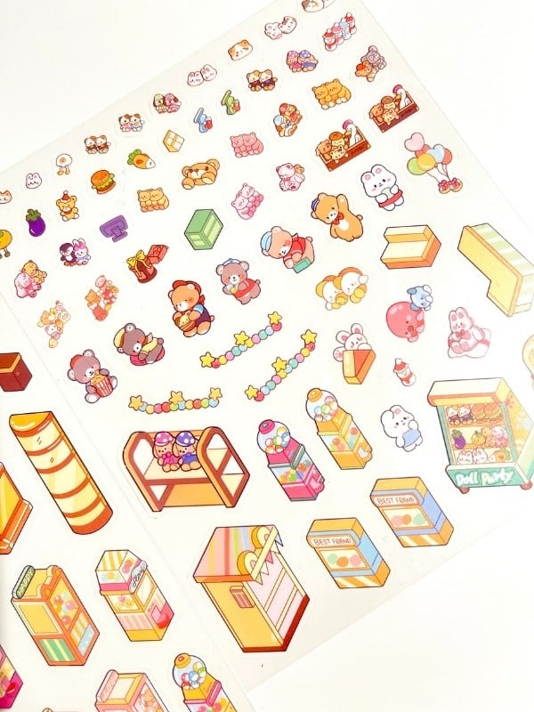 DIY Kawaii Oyun Salonu Tasarlama 2 Yaprak 92 Adet 3D Diorama İzometrik Sticker Seti/Etiket/Çıkartma