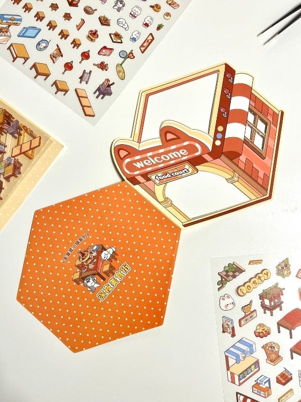 DIY Kawaii Sokak Lezzetleri Tasarla 2Yaprak 121Adet 3D Diorama İzometrik Sticker Seti/Etiket/Çıkarma