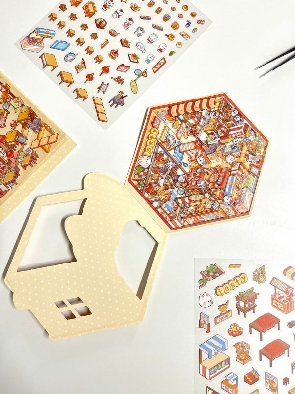 DIY Kawaii Sokak Lezzetleri Tasarla 2Yaprak 121Adet 3D Diorama İzometrik Sticker Seti/Etiket/Çıkarma